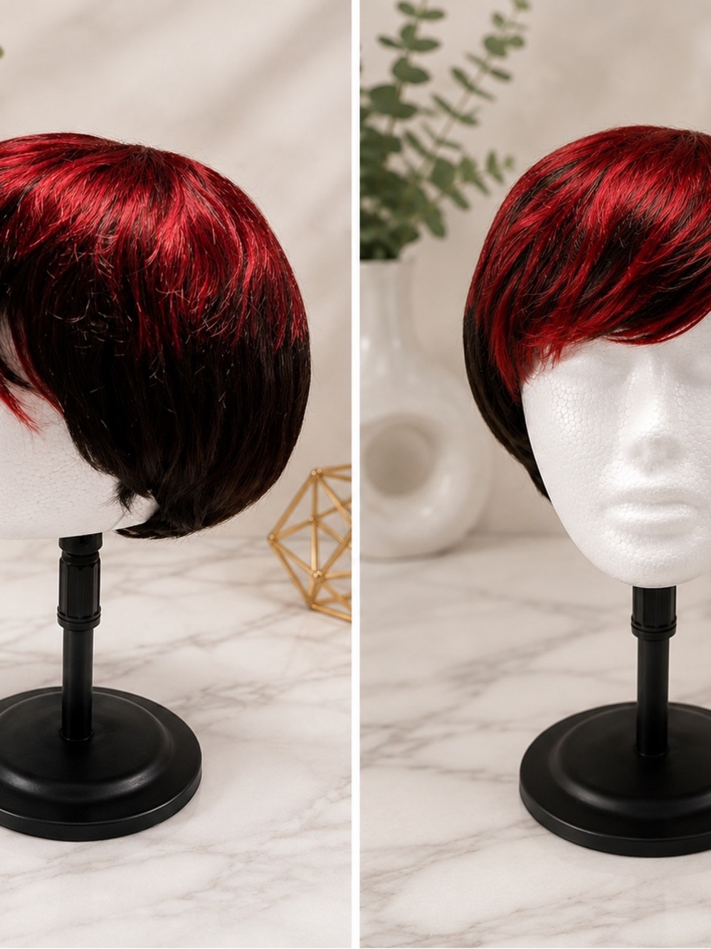 Red and Black Short Layered Women's Wig - Fashion Hair